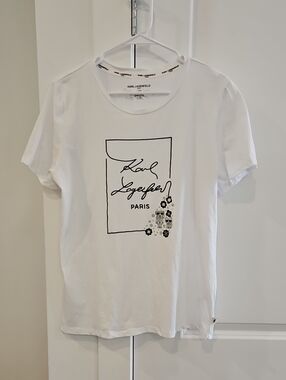 Karl Lagerfeld Kids White Tee with Black Logo and Floral Accent